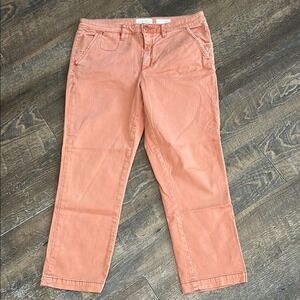 Anthropologie Chino Orange Coral Crop‎ Tapered Pants 28 Slim flat front cotton